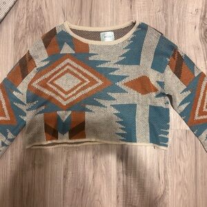 Geometric Patterned Sweater - Cream, Blue, and Brown